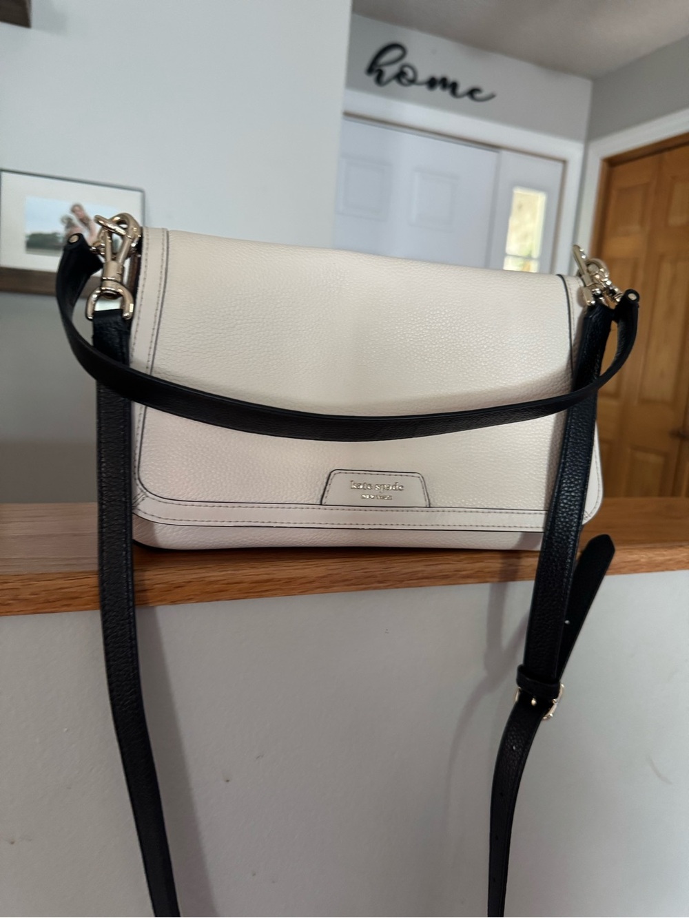 kate spade Cream and Black Pebbled Leather Crossbody with Gold Hardware , Hudson